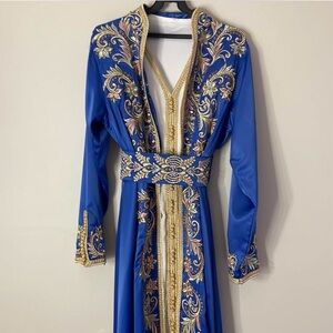 Blue and gold embroidered Moroccan takchita